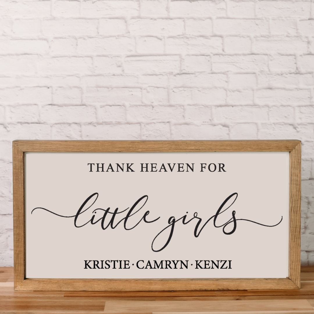 Personalized Thank Heaven for Little Girls | 11x21 inch Wood Sign | Girl Nursery Decor