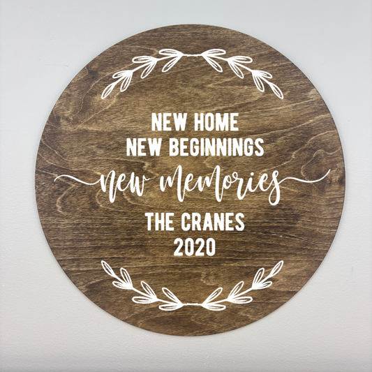 Personalized New Home, New Beginnings Circle Sign