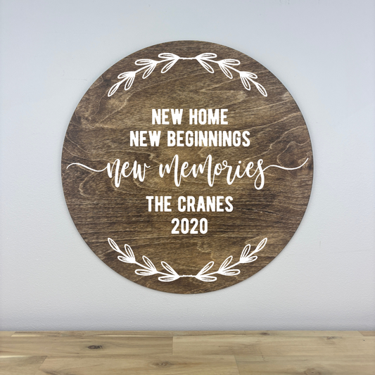 Personalized New Home, New Beginnings Circle Sign