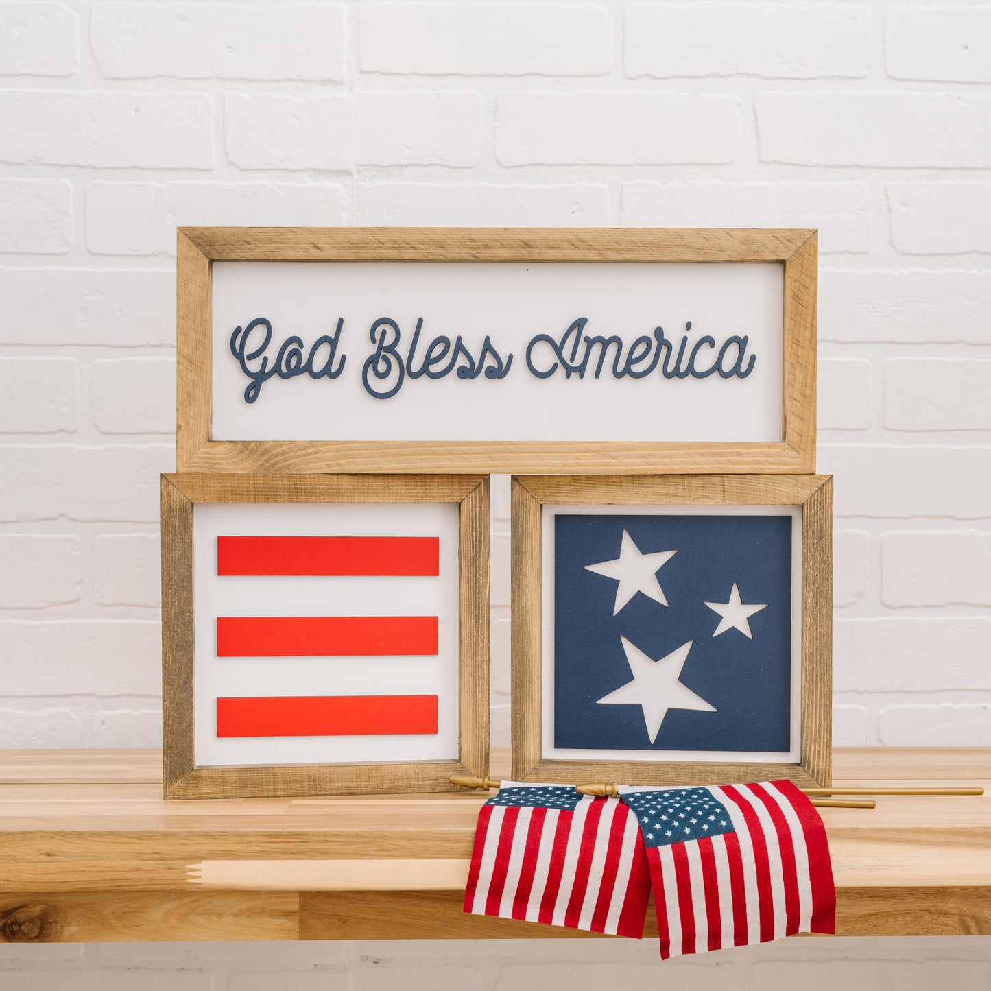6x16 inch God Bless America + 8x8 inch Stars + 8x8 inch Stripes | Patriotic Signs