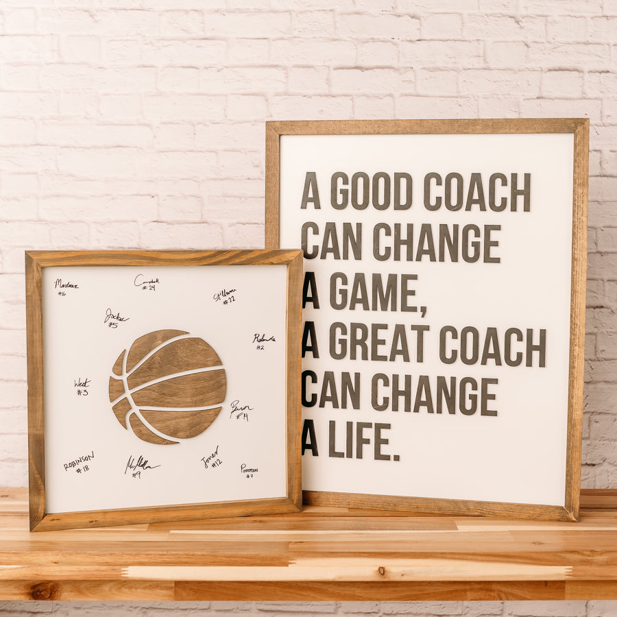 BUNDLE Write-On BASKETBALL Coach Appreciation Gift | 16x16 inch sign + 17x21 inch sign + 2 Sharpies