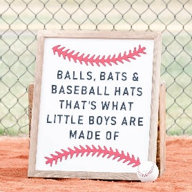 Little Boys are Made of | 17x21 inch Wood Sign | Baseball Sign
