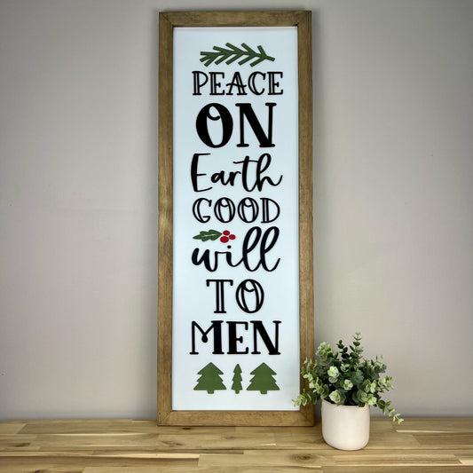 Peace on Earth, Good Will to Men | 35x13 inch Sign | Christmas Decor