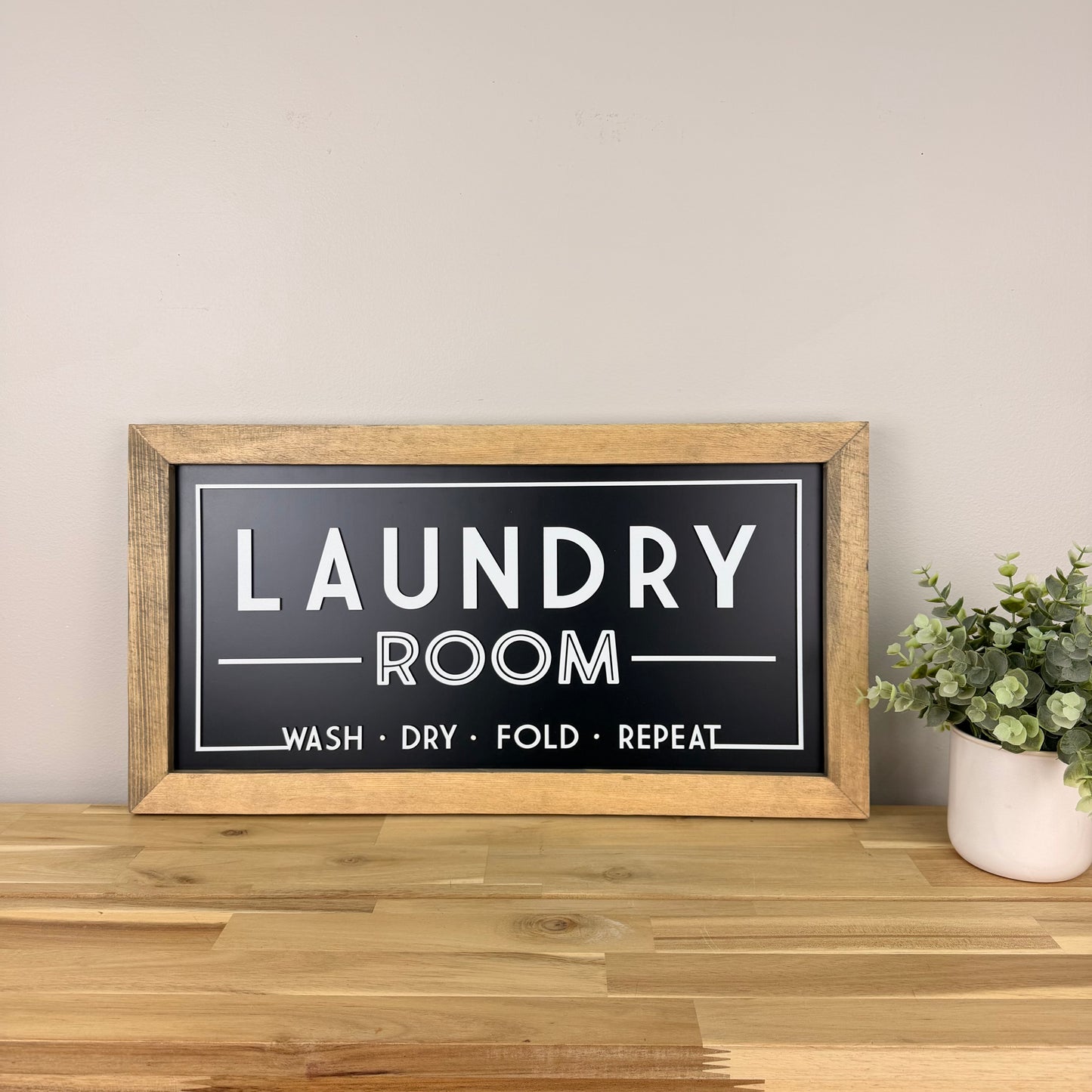 Laundry Room | 11x21 inch Wood Framed Sign | 3D Lettering