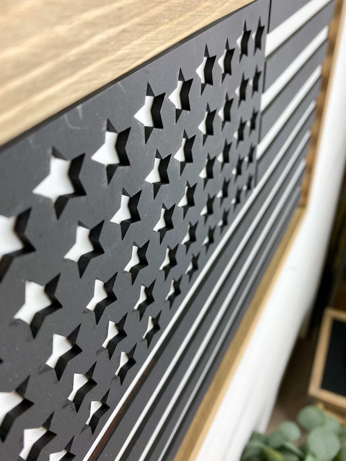 Black & White American Flag | 11x16 inch Wood Sign