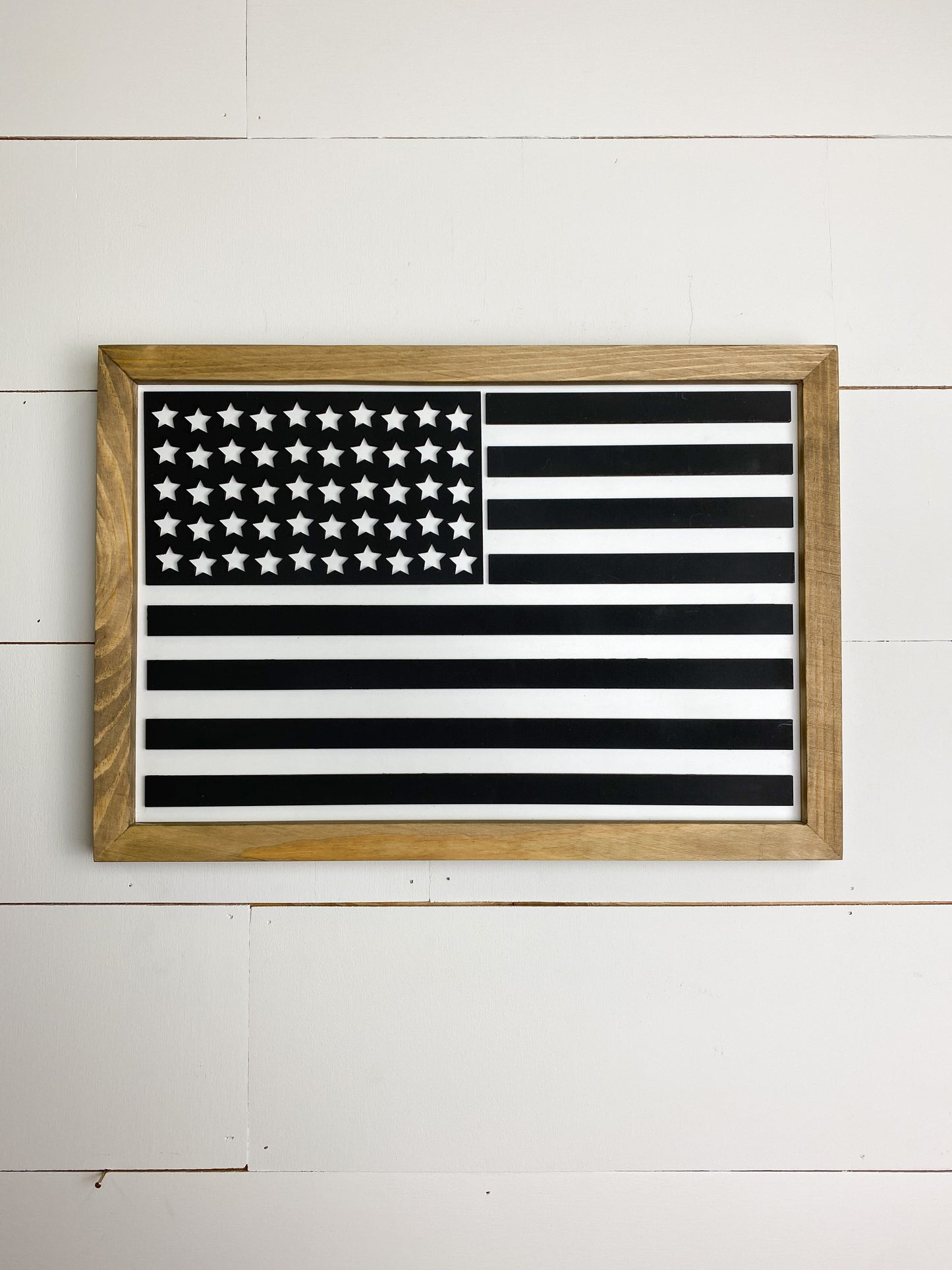 Black & White American Flag | 11x16 inch Wood Sign