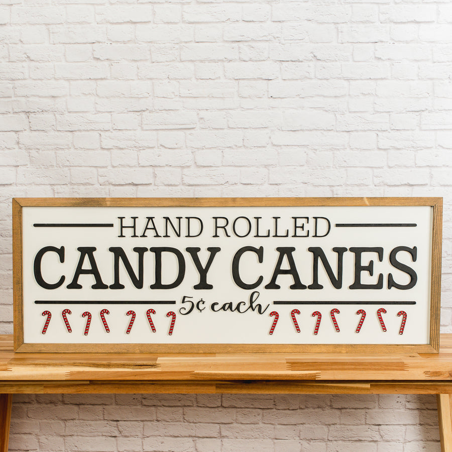 Hand Rolled Candy Canes | 13x35 inch Wood Sign | Christmas Sign