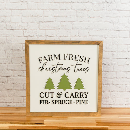 Tree Bundle | 16x16 inch Green Plaid Sign + 14x14 inch Farm Fresh Christmas Tree Sign
