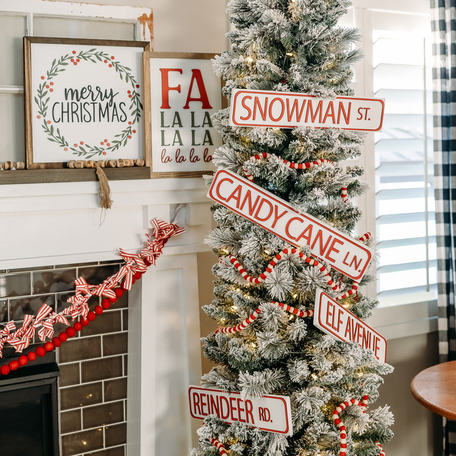Fa La La La La Christmas Sign – 11x16 Inches – Red & Olive Green Lettering – Holiday Decor