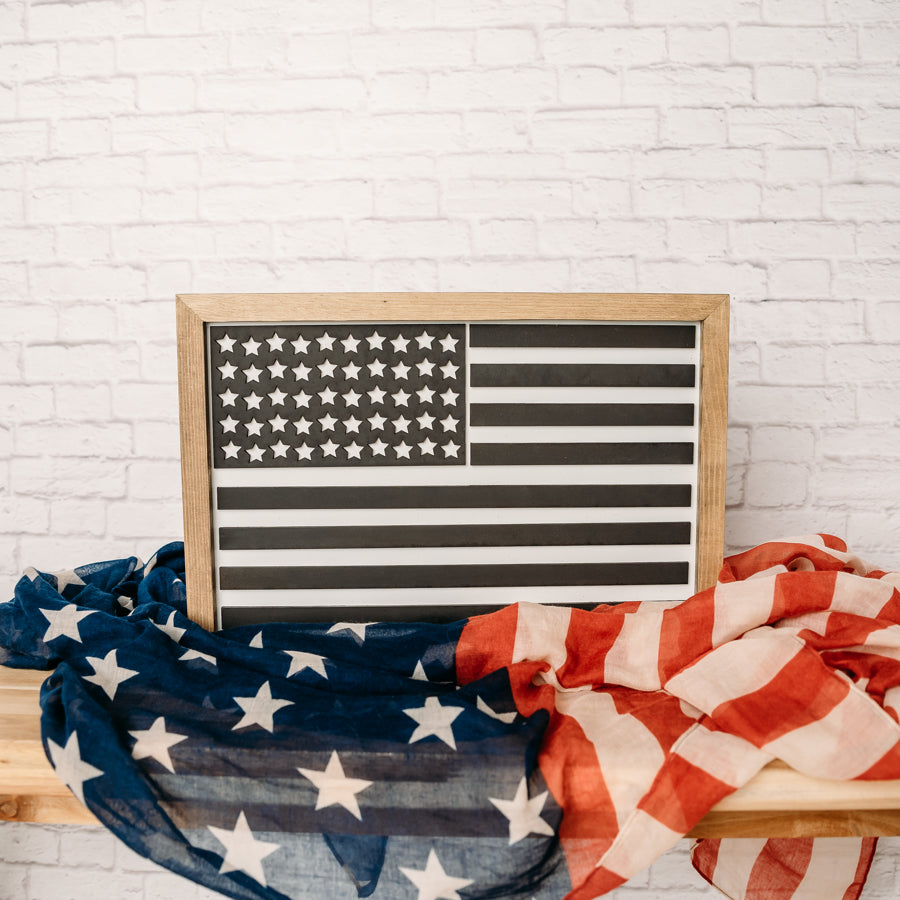 Black & White American Flag | 11x16 inch Wood Sign