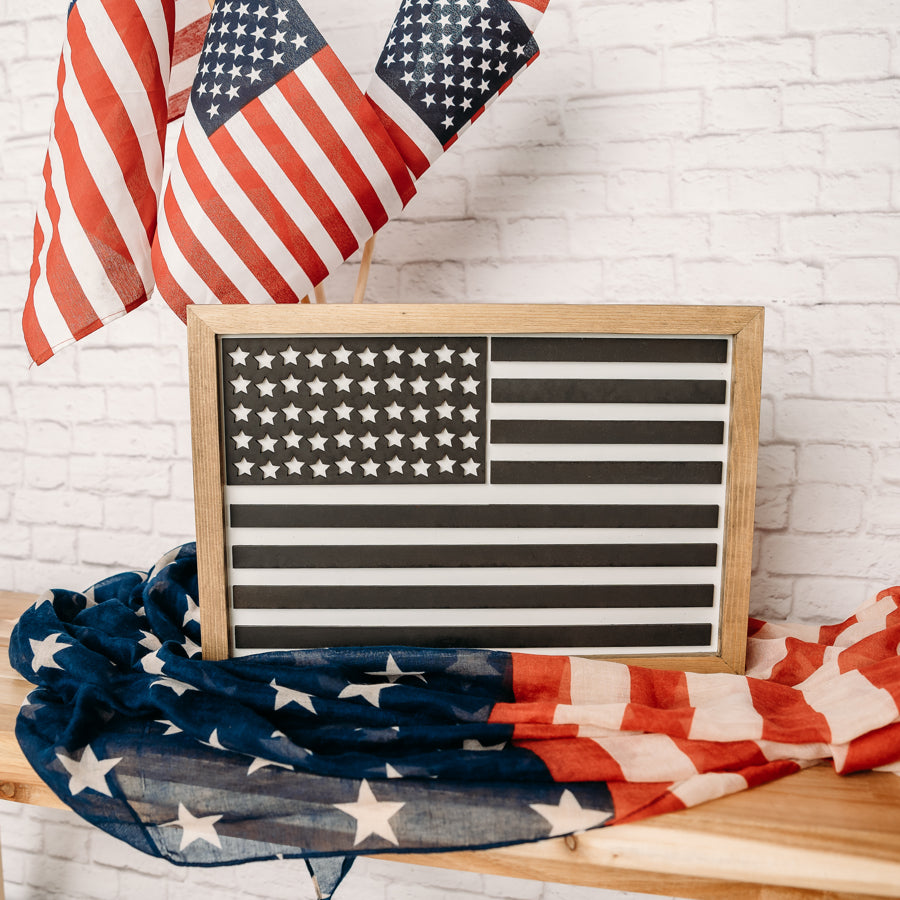 Black & White American Flag | 11x16 inch Wood Sign