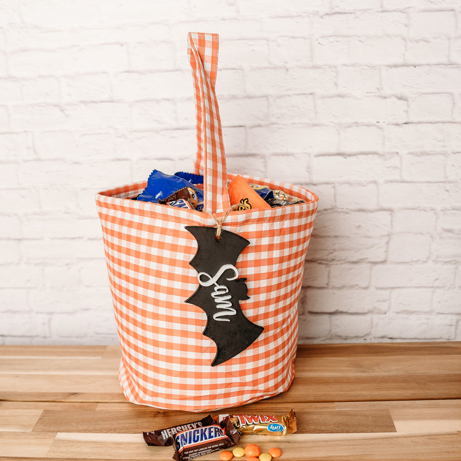 Personalized Halloween Trick or Treat Bags with Bat Tags - Custom Halloween Candy Bags