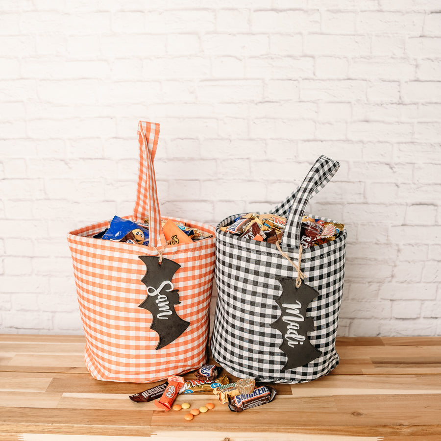 Personalized Halloween Trick or Treat Bags with Bat Tags - Custom Halloween Candy Bags