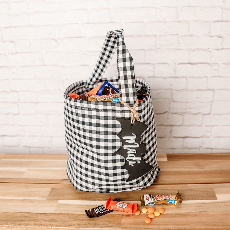 Personalized Halloween Trick or Treat Bags with Bat Tags - Custom Halloween Candy Bags