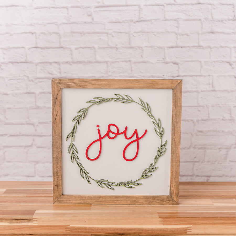 Joy Wreath | 11x11 inch Wood Sign
