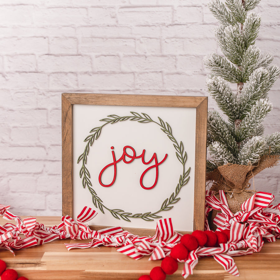 Joy Wreath | 11x11 inch Wood Sign