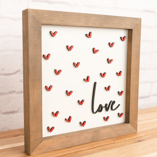 Love with Hearts | 8x8 inch Wood Sign | Valentine Sign