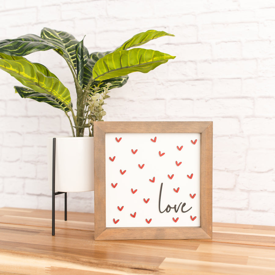 Love with Hearts | 8x8 inch Wood Sign | Valentine Sign