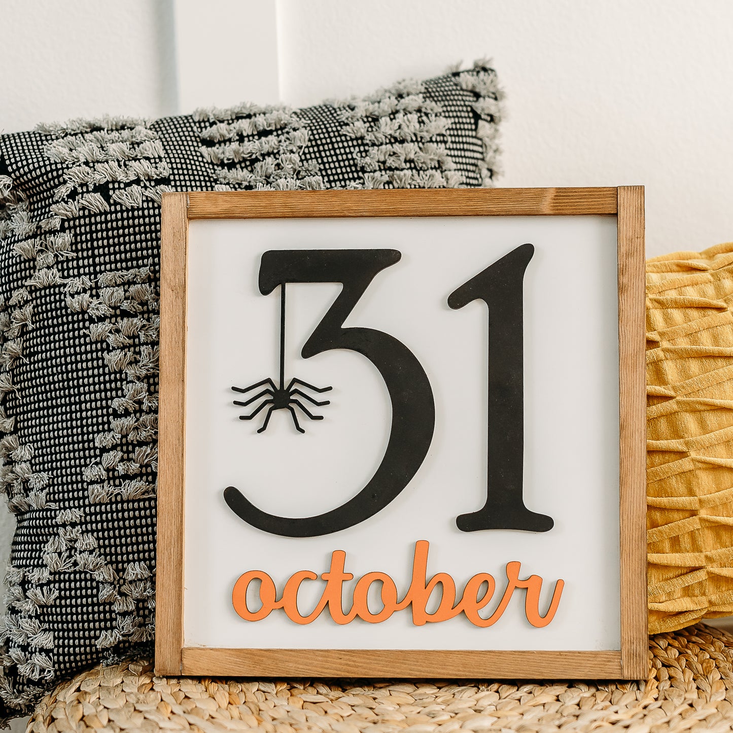 October 31 Halloween Sign – 11x11 Laser Cut Wood Decor, Neutral Fall Aesthetic, Farmhouse Halloween Wall Art