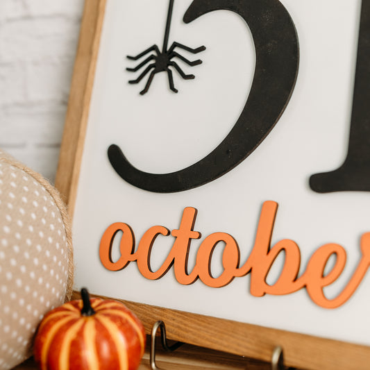 October 31 Halloween Sign – 11x11 Laser Cut Wood Decor, Neutral Fall Aesthetic, Farmhouse Halloween Wall Art