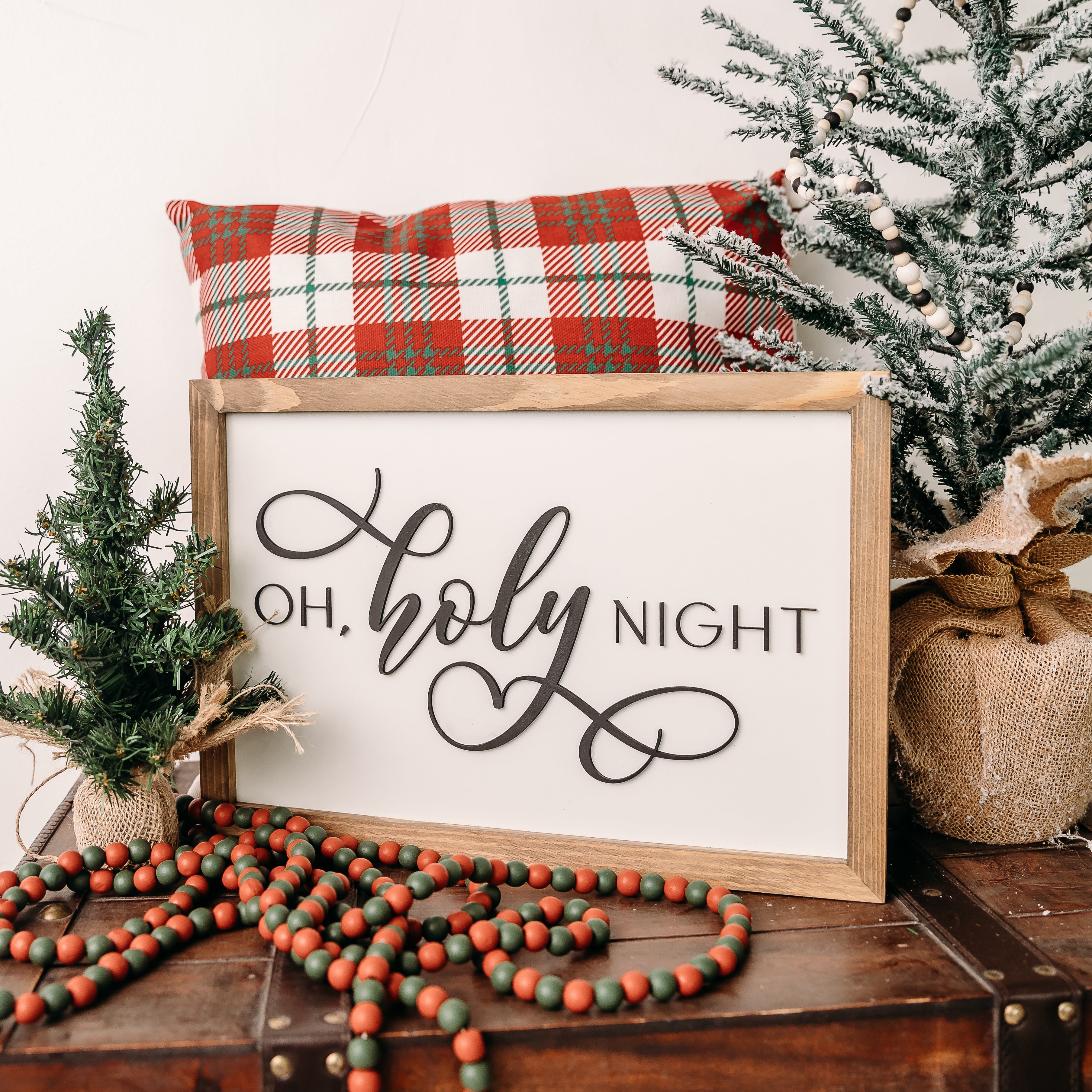 Oh Holy Night with Nativity, 11x11 inch Wood Sign