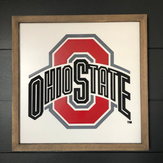 Ohio State Logo | 16x16 inch Wood Framed Sign | 3D Lettering