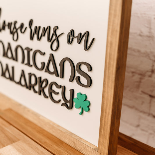Shenanigans & Malarkey | 11x21 inch Wood Sign | St. Patrick's Day Sign