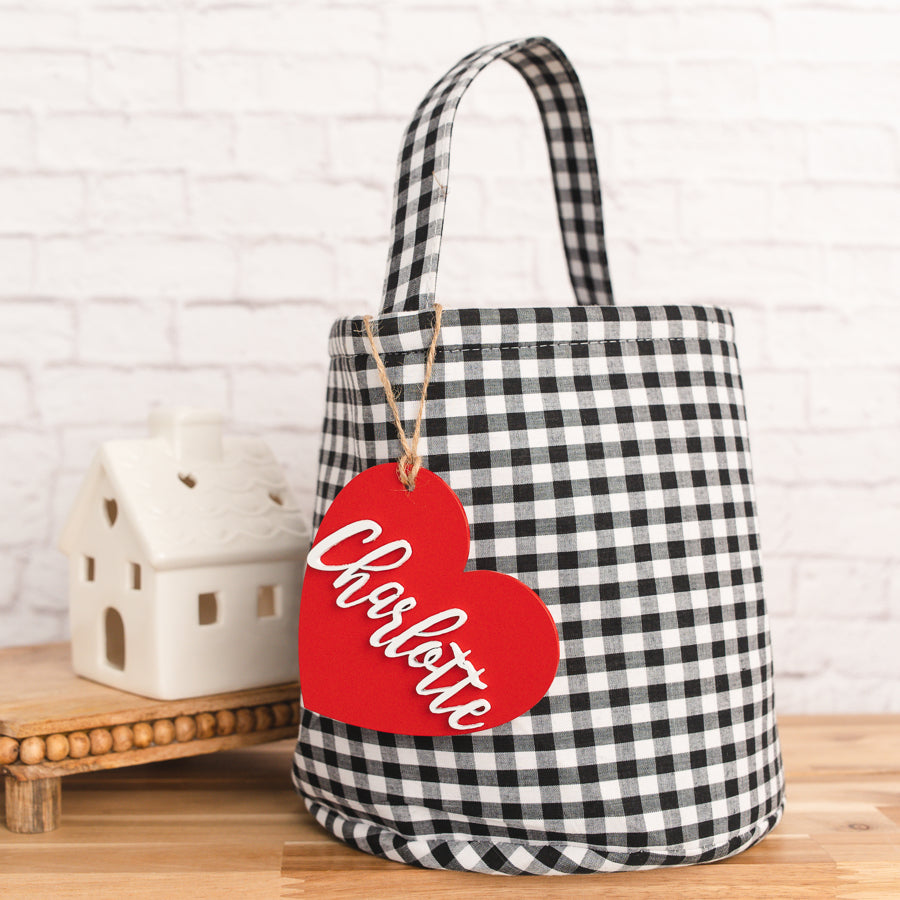 Personalized Valentine Tag with Gingham Bag