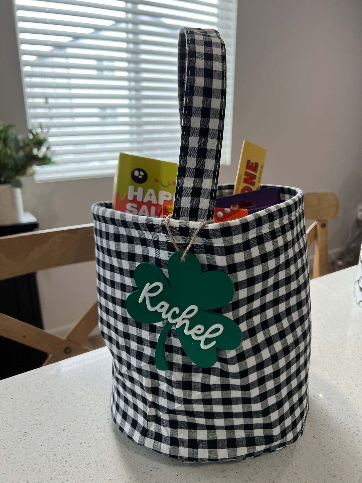 Black Gingham Bag with Shamrock Tag