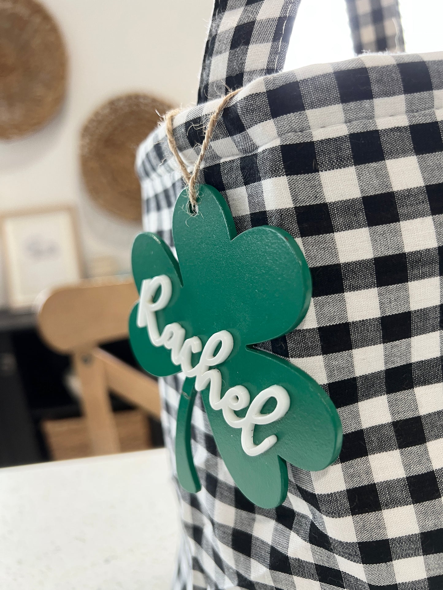 Black Gingham Bag with Shamrock Tag