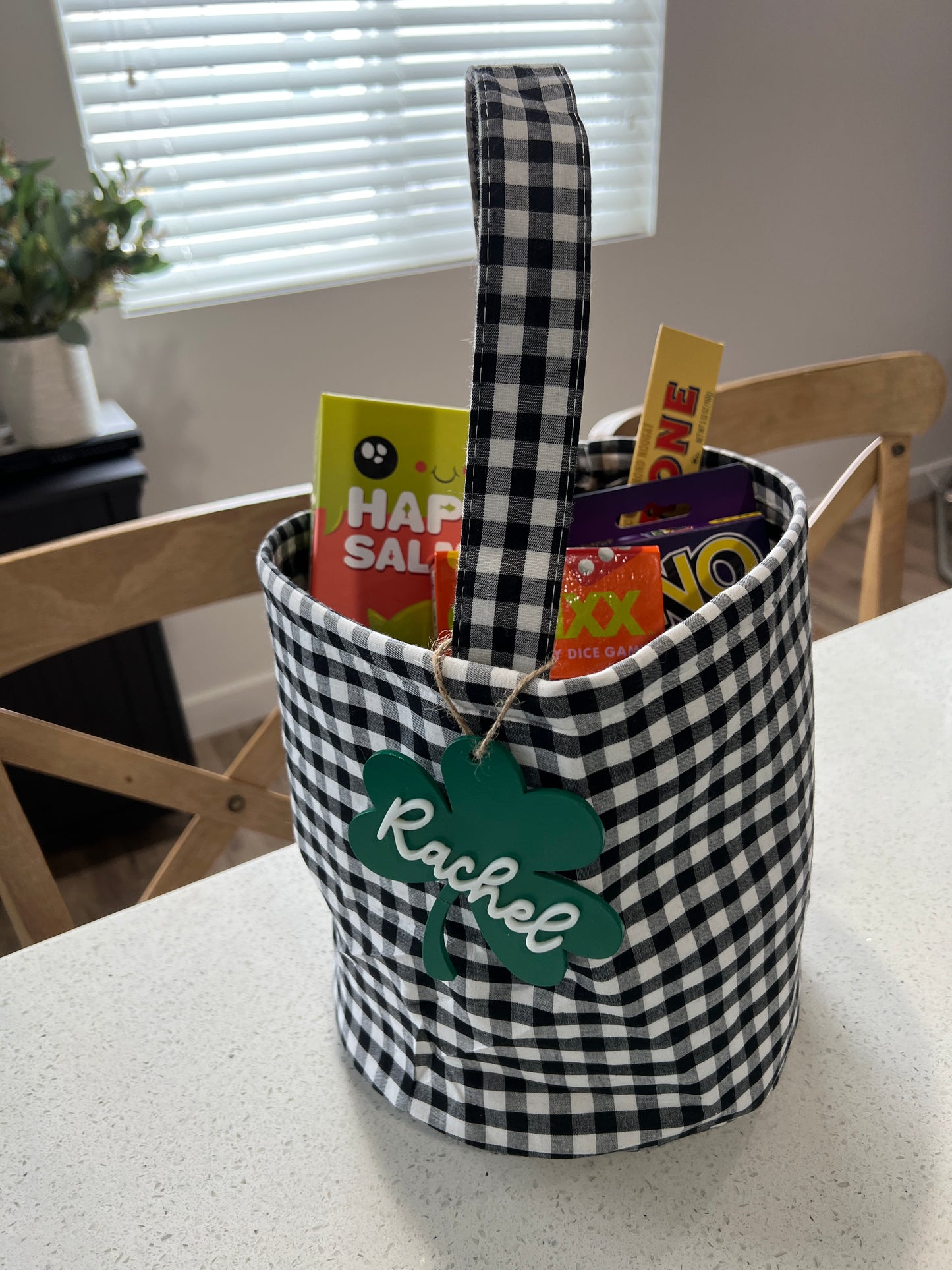 Black Gingham Bag with Shamrock Tag