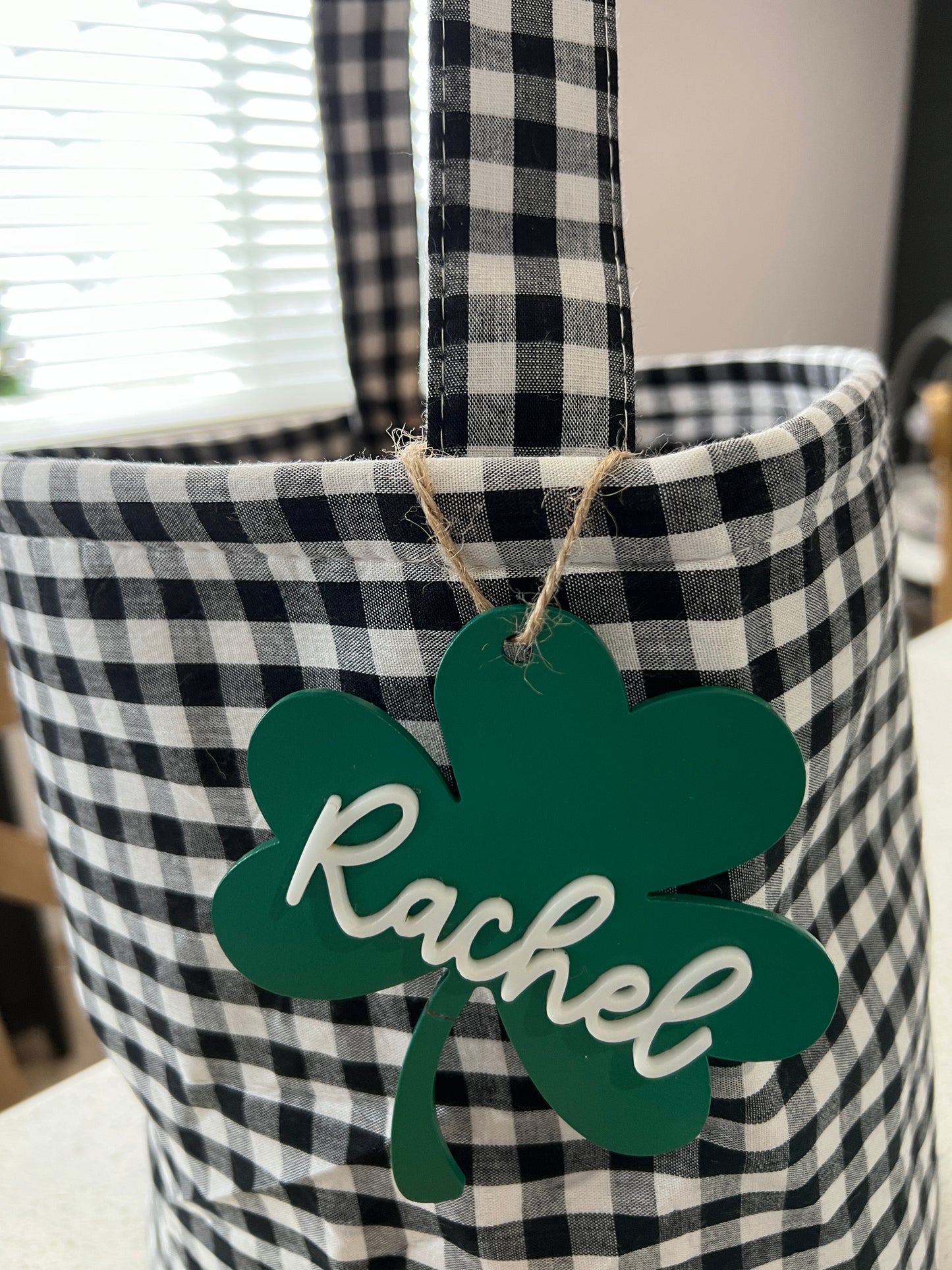 Black Gingham Bag with Shamrock Tag
