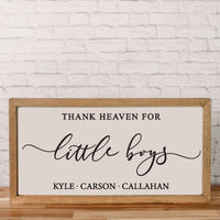 Personalized Thank Heaven for Little Boys | 11x21 inch Wood Sign | Boy Nursery Decor