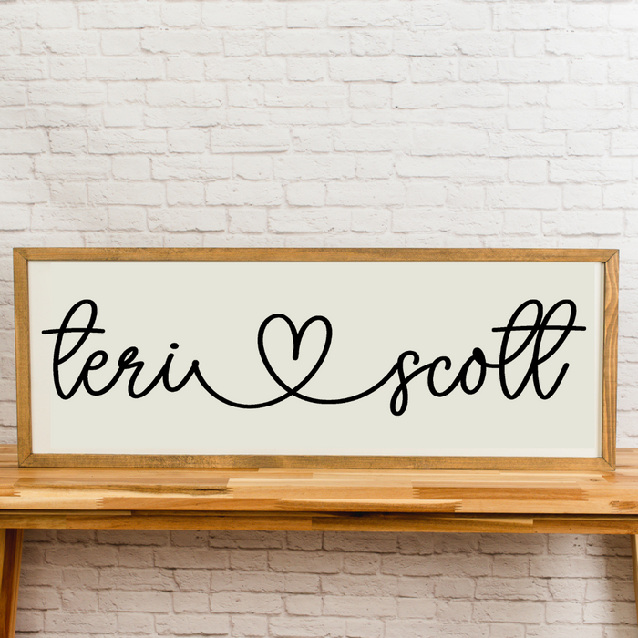 Personalized Couple Sign with Heart | 13x35 inch Wood Sign