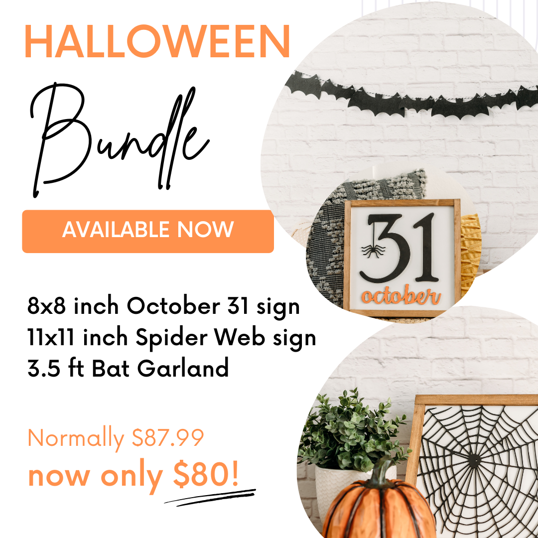 Halloween Bundle | 11 inch Spider Web sign + 8 inch October 31 sign + Bat Garland