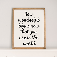 How Wonderful Life is Now That You are in the World | 17x21 inch Wood Sign | Nursery Sign