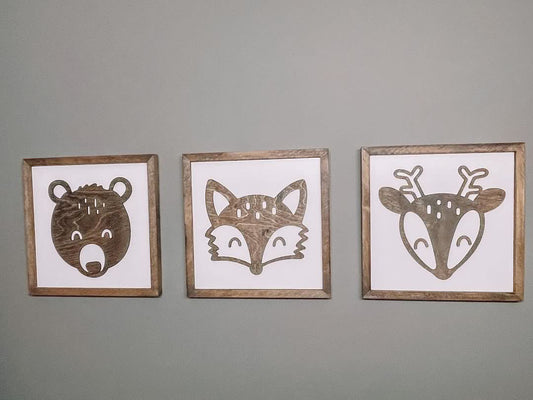 Woodland Animal Heads | 16x16 inch Wood Signs | Set of 3 Signs