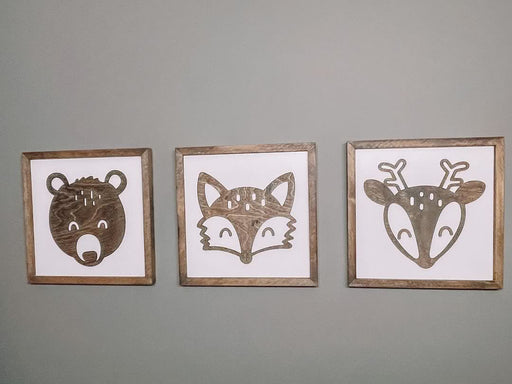 Woodland Animal Heads | 16x16 inch Wood Signs | Set of 3 Signs