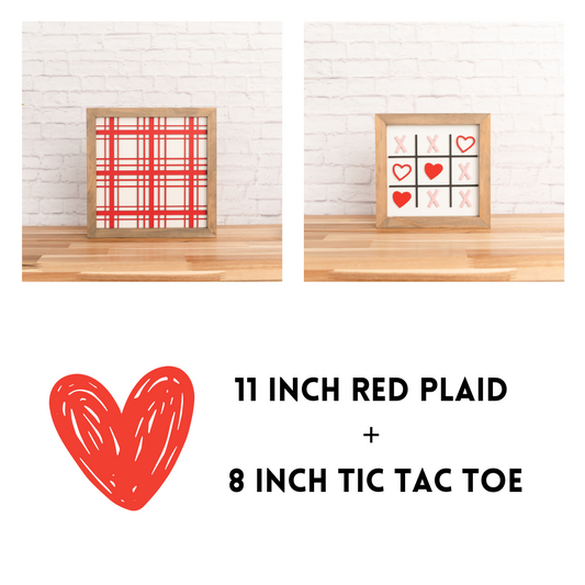 11 inch Red Plaid + 8 inch Tic Tac Toe | Valentine Sign Bundle