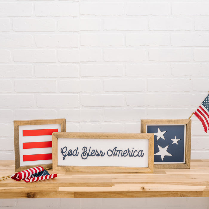 6x16 inch God Bless America + 8x8 inch Stars + 8x8 inch Stripes | Patriotic Signs