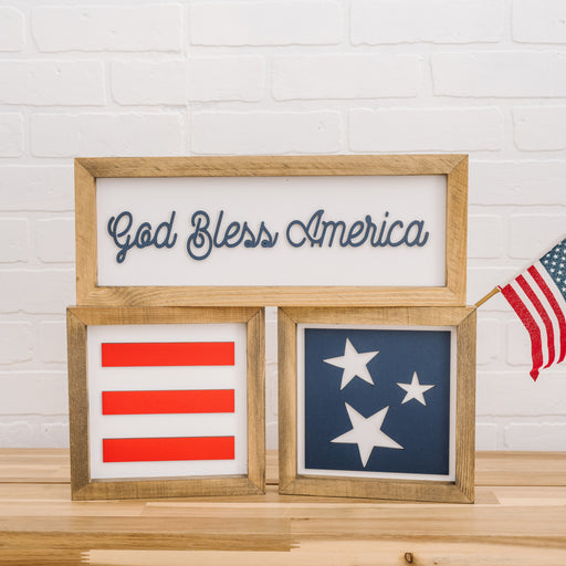 6x16 inch God Bless America + 8x8 inch Stars + 8x8 inch Stripes | Patriotic Signs