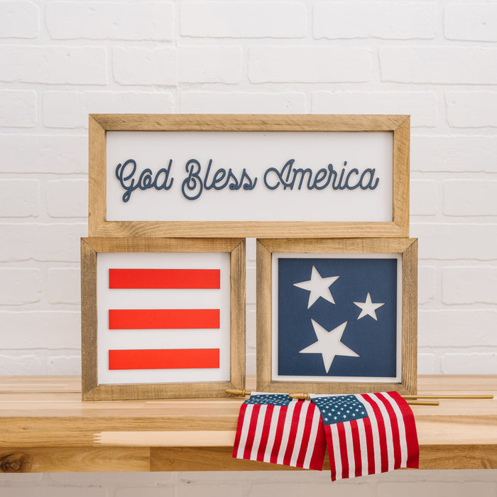 6x16 inch God Bless America + 8x8 inch Stars + 8x8 inch Stripes | Patriotic Signs