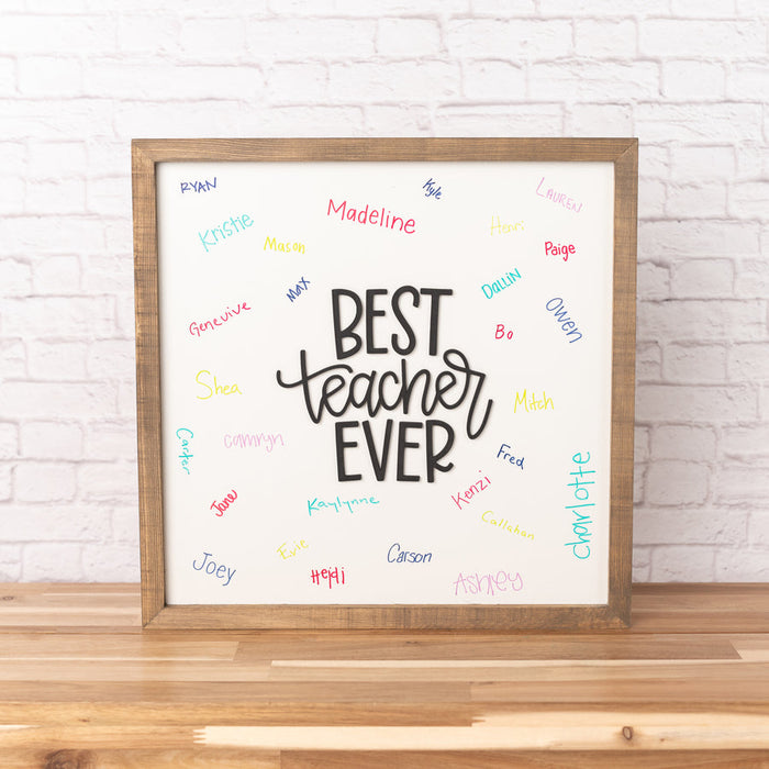 Write-On Teacher Appreciation Sign | Best Teacher Ever 21x21 inch Wood Sign