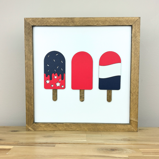 Red White & Blue Popsicles | 11x11 inch Wood Sign | Patriotic Sign