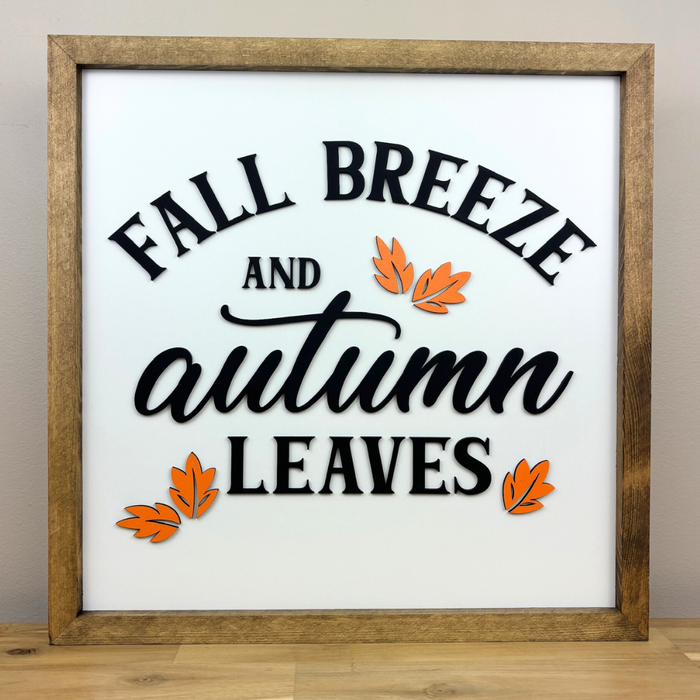 Fall Breeze and Autumn Leaves | 16x16 inch Wood Sign | Fall Wall Decor