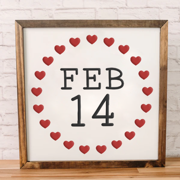 February 14 Heart Wreath Sign | Valentine Sign