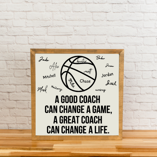 Write-On Coach Quote Sign with Sport Image| 21x21 Wood Sign | Coach Gift