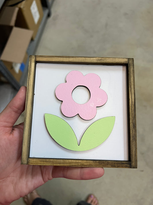 {Sold As Pictured} Pink Flower Spring Sign 5x5 inches