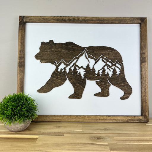 Bear Landscape | 21x17 inch Wood Sign | Cabin Sign | White Background