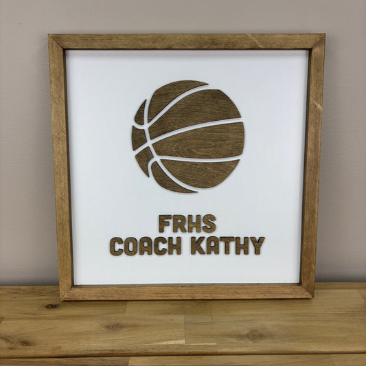 CUSTOM Write-On BASKETBALL Coach Appreciation Gift | 16x16 inch Sign